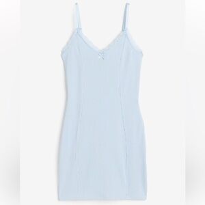 NWOT Baby Blue Bodycon Dress with Lace and Bow